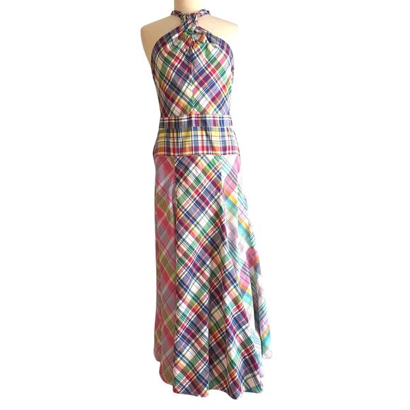Polo Ralph Lauren Women's Madras Cotton Plaid Halter Ankle Length Dress Size 10 - Picture 1 of 10